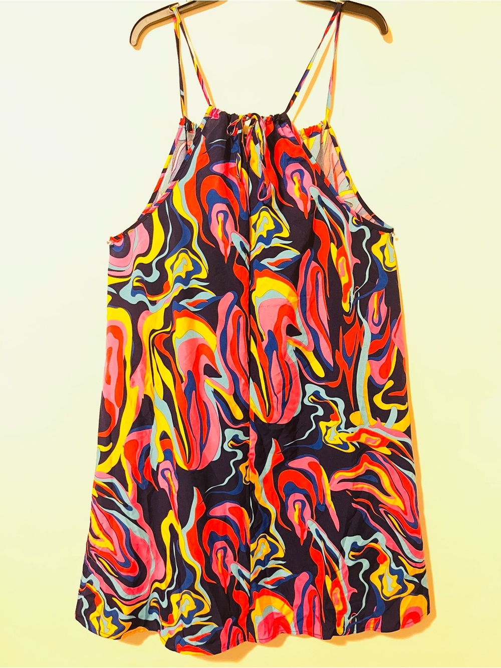 Multicolor Abstract Print Sleeveless Casual Dress 1X Stretchy Spaghetti Strap
